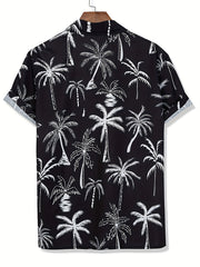 Cat & Coconut Tree Print Men's Short Sleeve Shirt