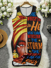 Women's Plus Cartoon Print Round Neck Tank Dress