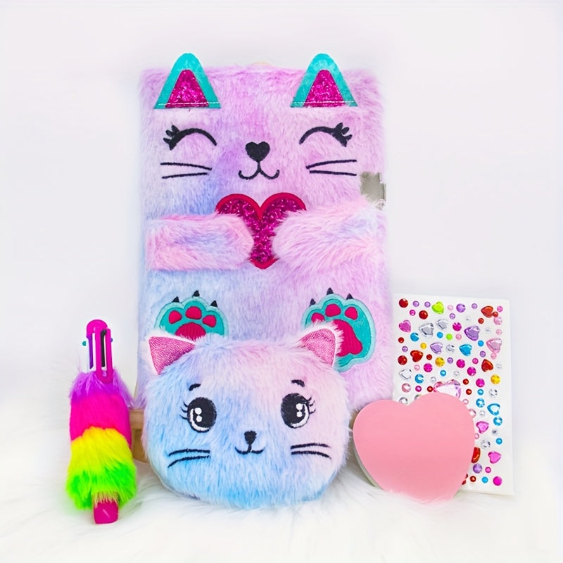 Love Heart Cat Lockable Journal Set Diary Stickers Mini Wallet for Teens