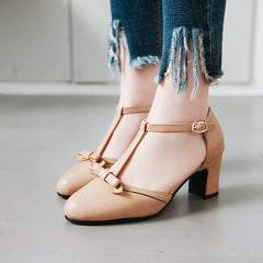Women's T strap High Heels Pointed Toe Ankle Strap Pumps