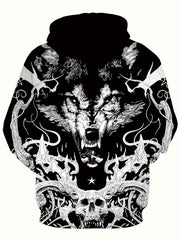 Creative Wolf Print Hoodie for Men