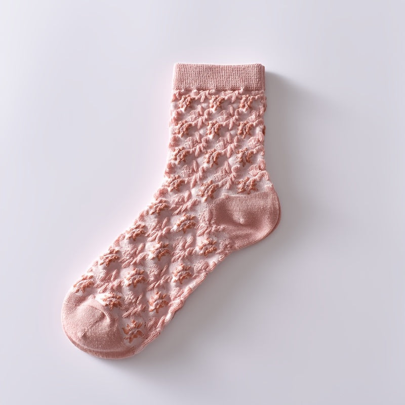 6 Pairs Flower Bubble Cable Crew Socks Lightweight & Comfy Mid tube Socks