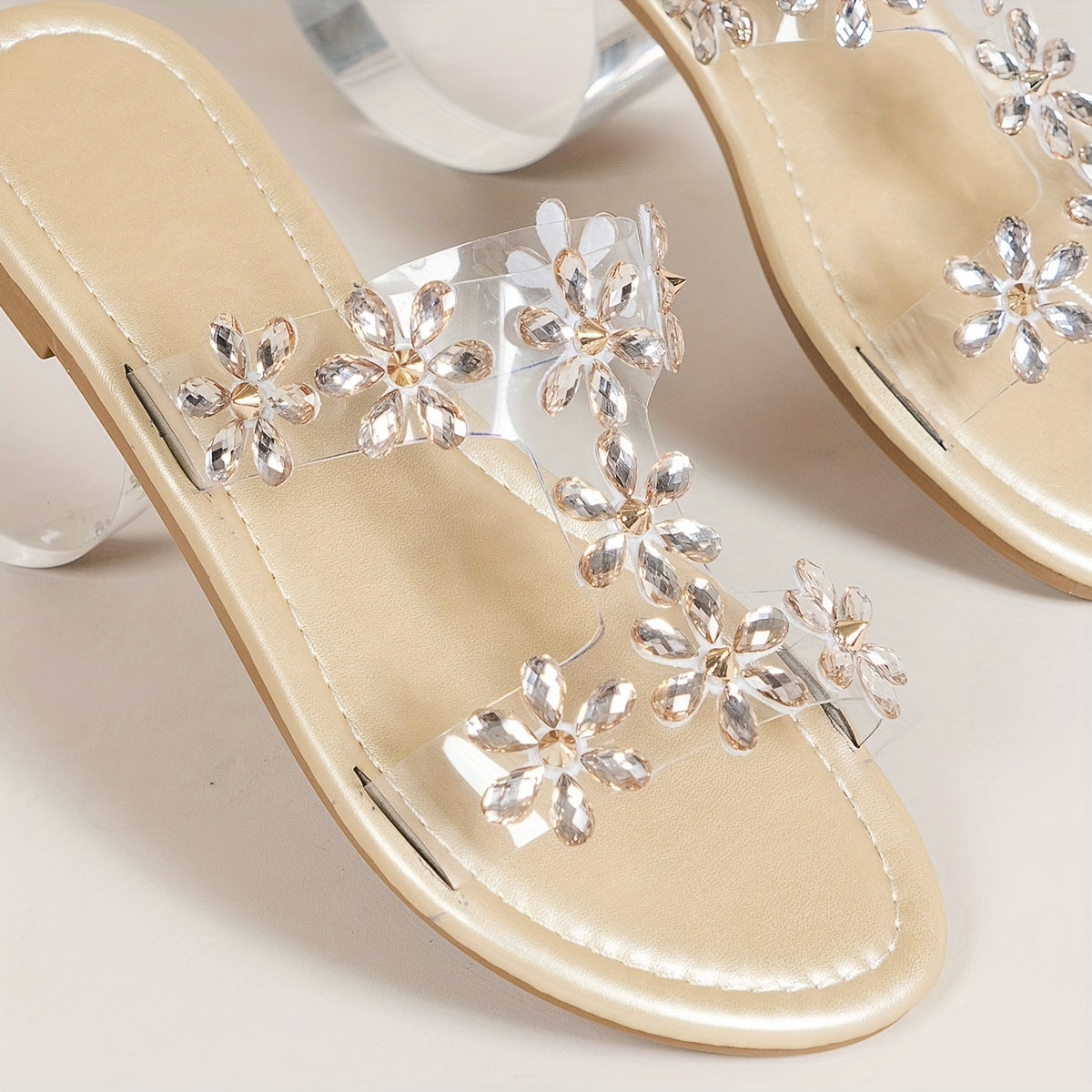 Women's Rhinestone T-Strap Flat Sandals