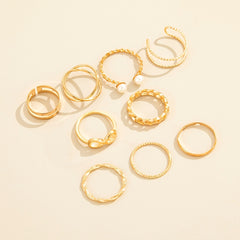Vintage Pearl Twist Ring Set, 9 Pcs