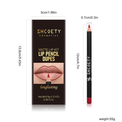 12 Matte Waterproof Lip Liner Set Natural Look