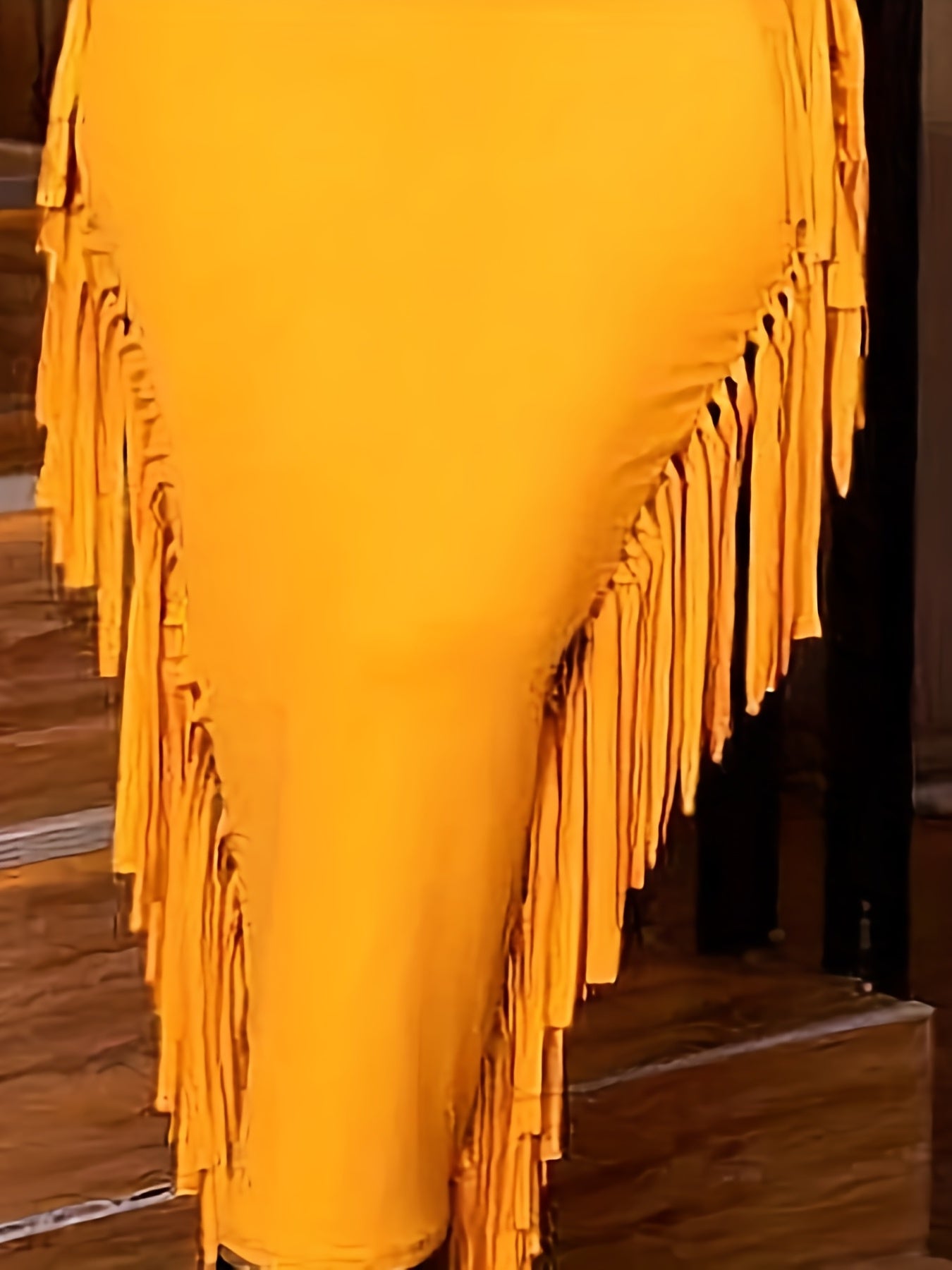  Solid Color Tassel Trim Bodycon Midi Dress