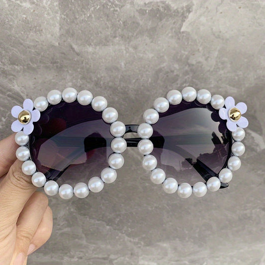 Flower Round Sunglasses Faux Pearl UV400