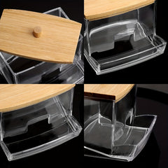 Clear Acrylic Swab Holder with Wooden Lid for Swabs Jewelry Powder Puffs