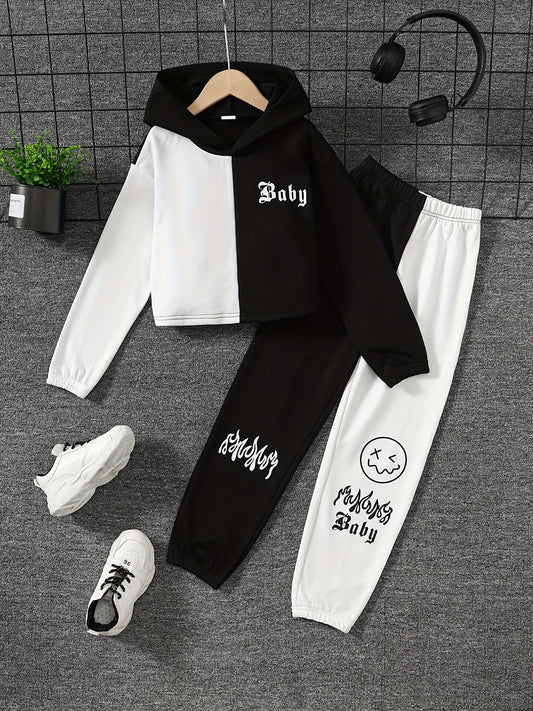 Girl's 2pcs Hoodie & Sweatpants Set BABY Print Casual Outfits