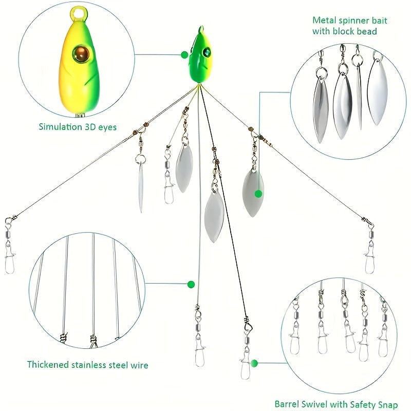 4pcs ABS Fishing Baits Sequin Five Claw for Umbrella Rigs