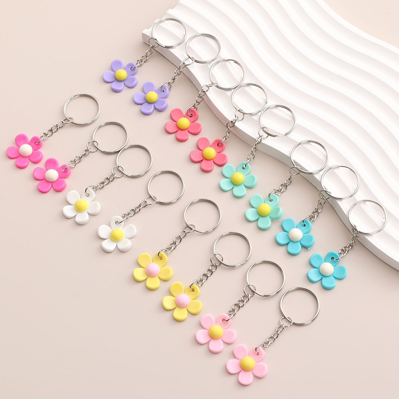 16pcs PVC Sun Flower Keychain Cartoon Colorful Bag Key Chain