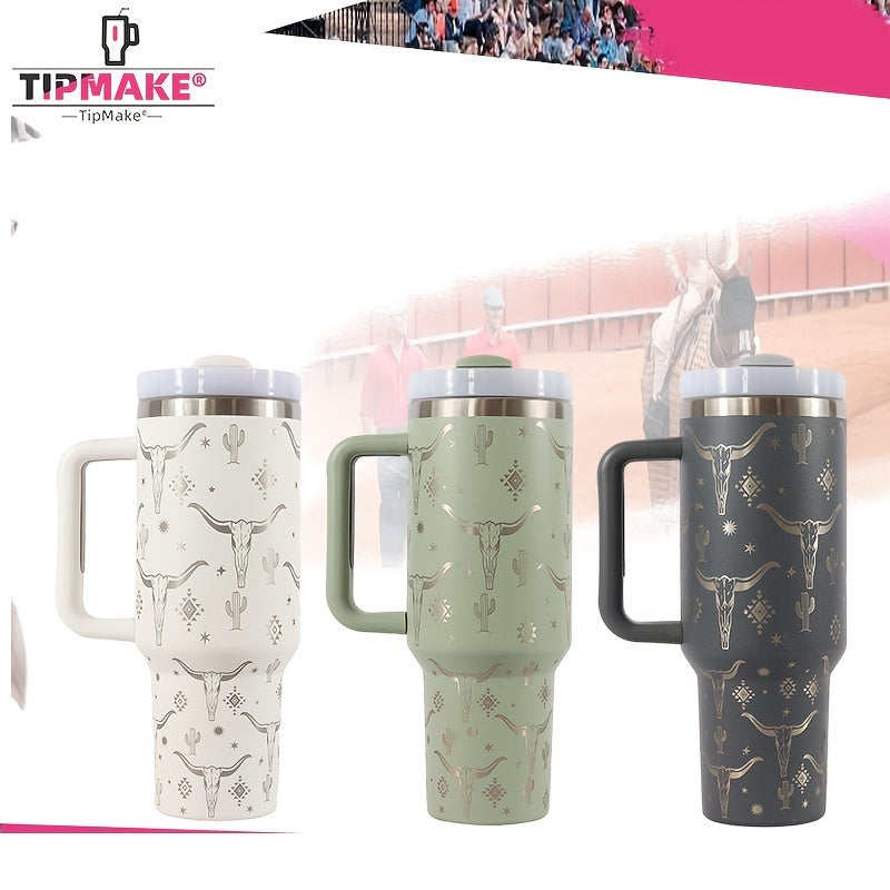 40oz Bull Head Pattern Water Bottle with Handle
