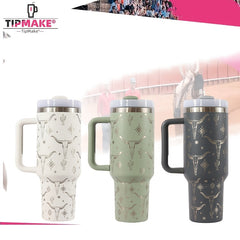 40oz Bull Head Pattern Water Bottle with Handle