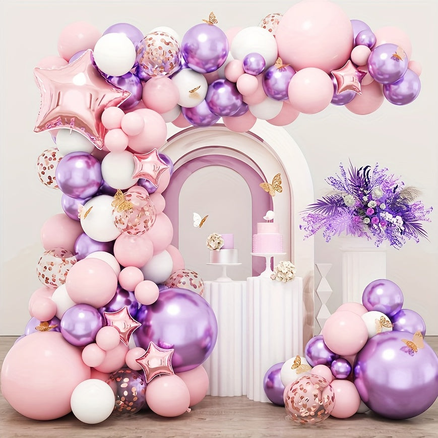 130pcs Butterfly Balloon Garland Kit Pink Purple Theme Balloon Arch