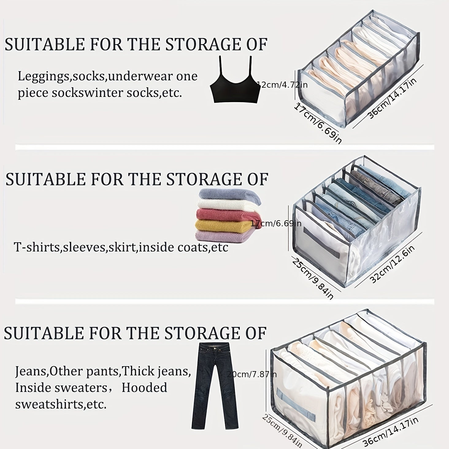 3pcs Wardrobe Clothes Organizer 9 Grids Folding Mesh Storage Box Drawer