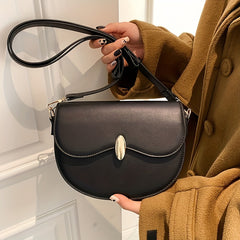 Vintage Saddle Bag Solid Buckle Flap Purse Faux Leather Crossbody
