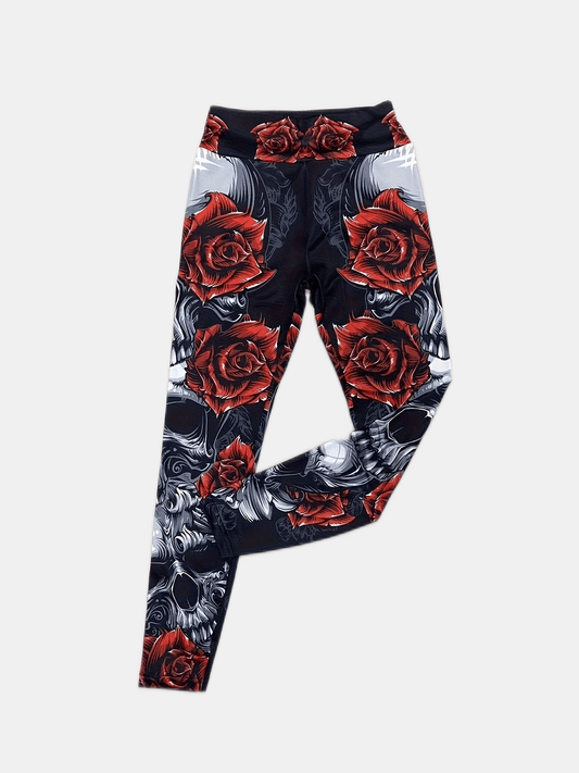 Skull & Flower Print High Waist Yoga Pants for Women