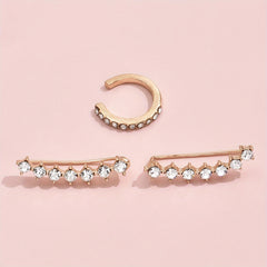 3pcs Geometric Crystal Stud Huggie Earrings Set Golden Wedding Party Jewelry