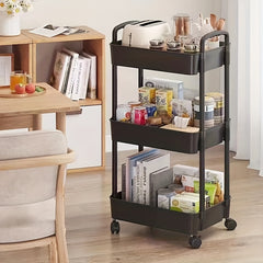 3-Tier Utility Cart Rolling Storage Shelves Handle Wheels Multifunctional