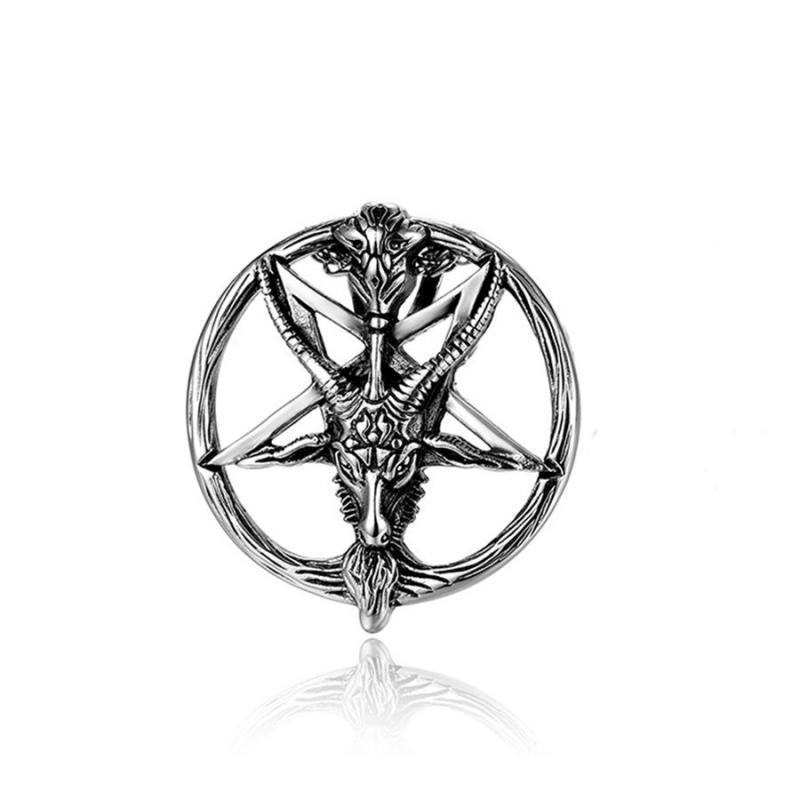 Satanic Temple Necklace Goat Head Inverted Pentagram Stainless Steel