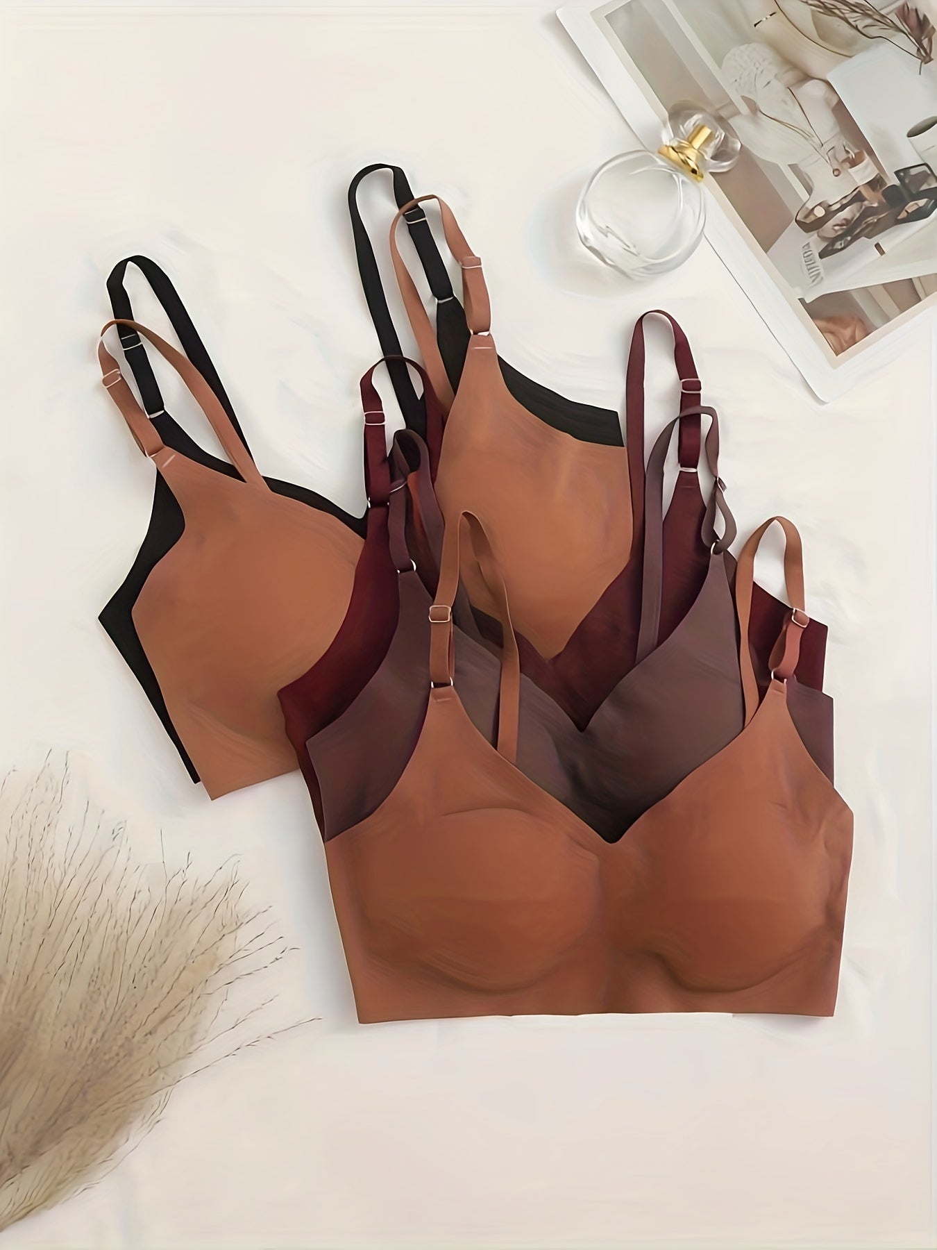 5 Pcs Seamless Wireless Bras Soft Comfy Solid Bra with Removable Pads