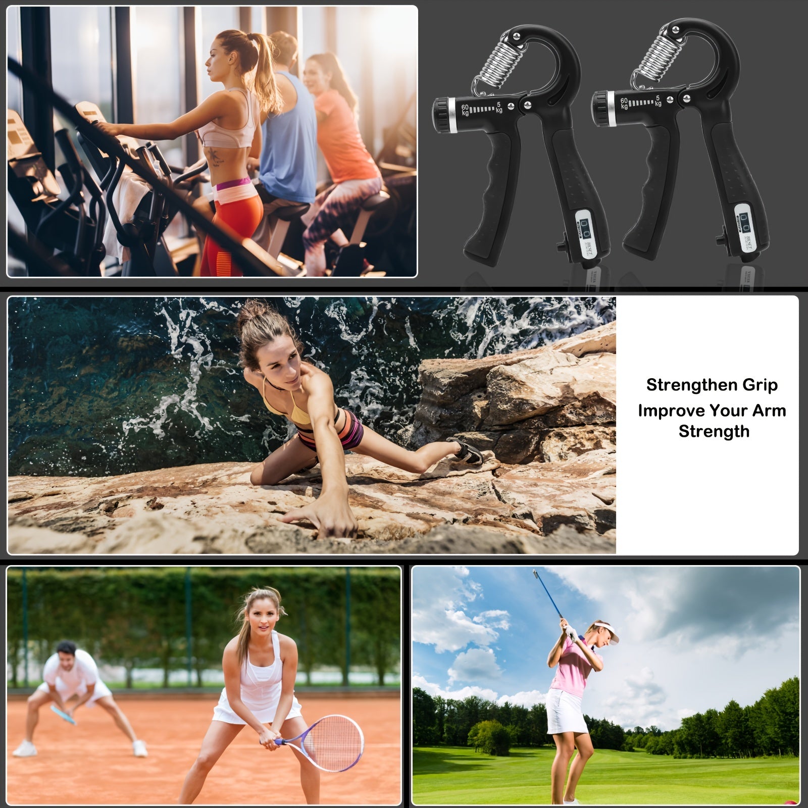 Adjustable Hand Grip Strength Trainer with Counter - Portable Muscle