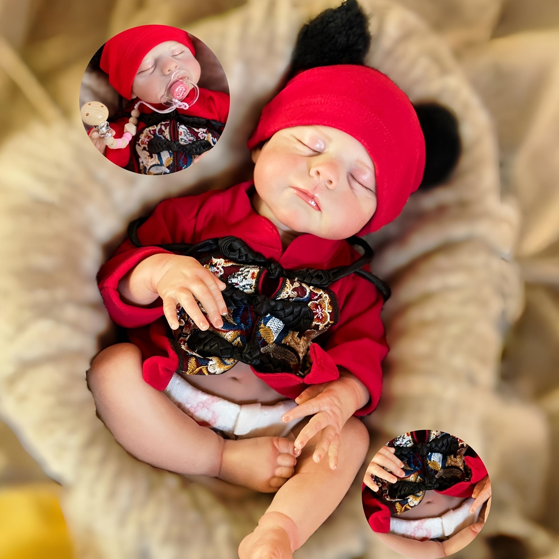18 Inch Lifelike Reborn Girl Doll with Red Floral Onesie