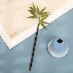 Bamboo Leaf Wooden Hairpin Cyan Hairpin