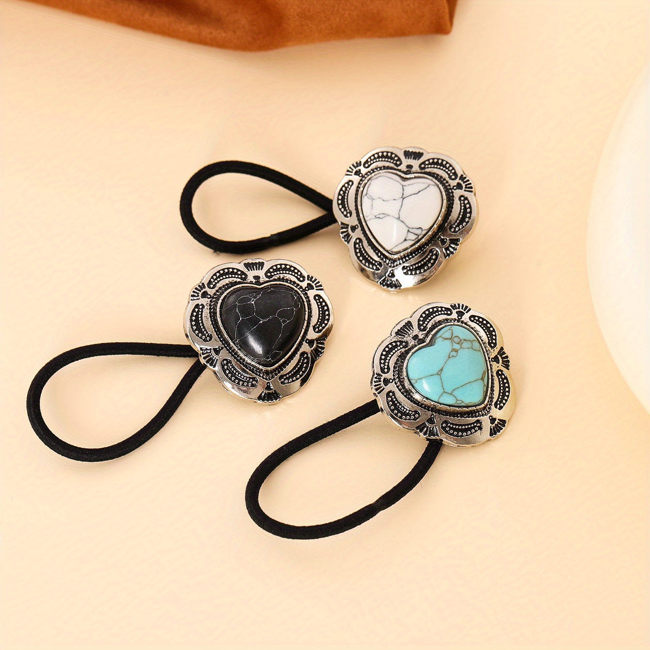 3pcs Turquoise Hair Tie Western Style Hair Rope Ponytail Holder