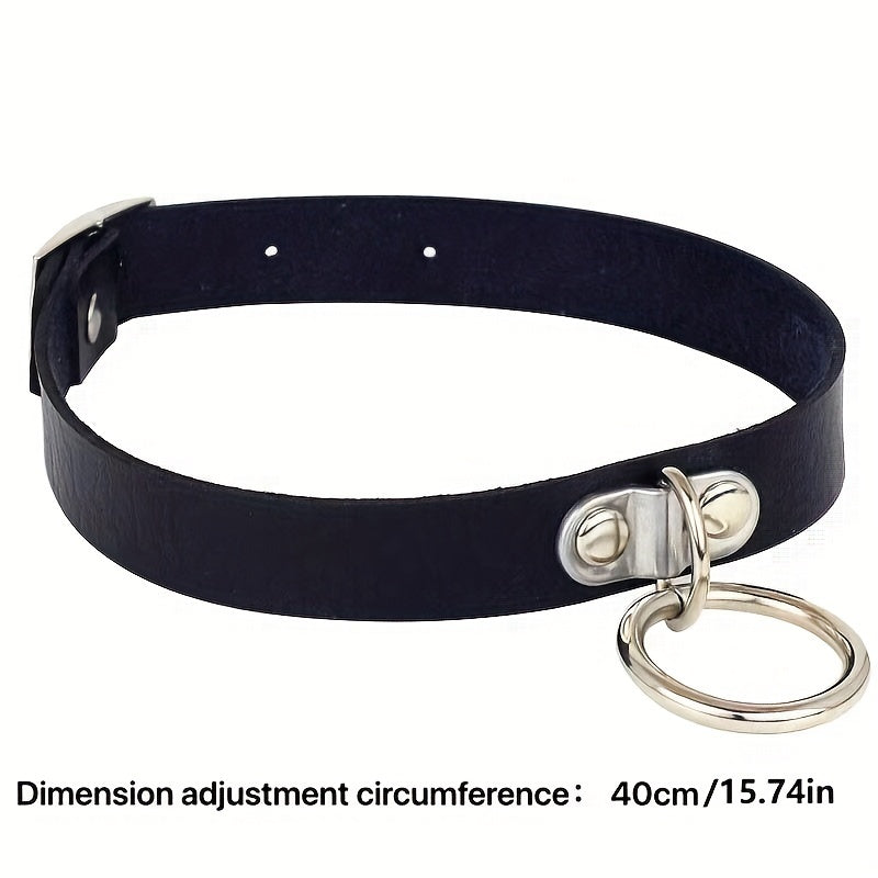 Punk Style Leather Choker with Lifting Ring Buckle