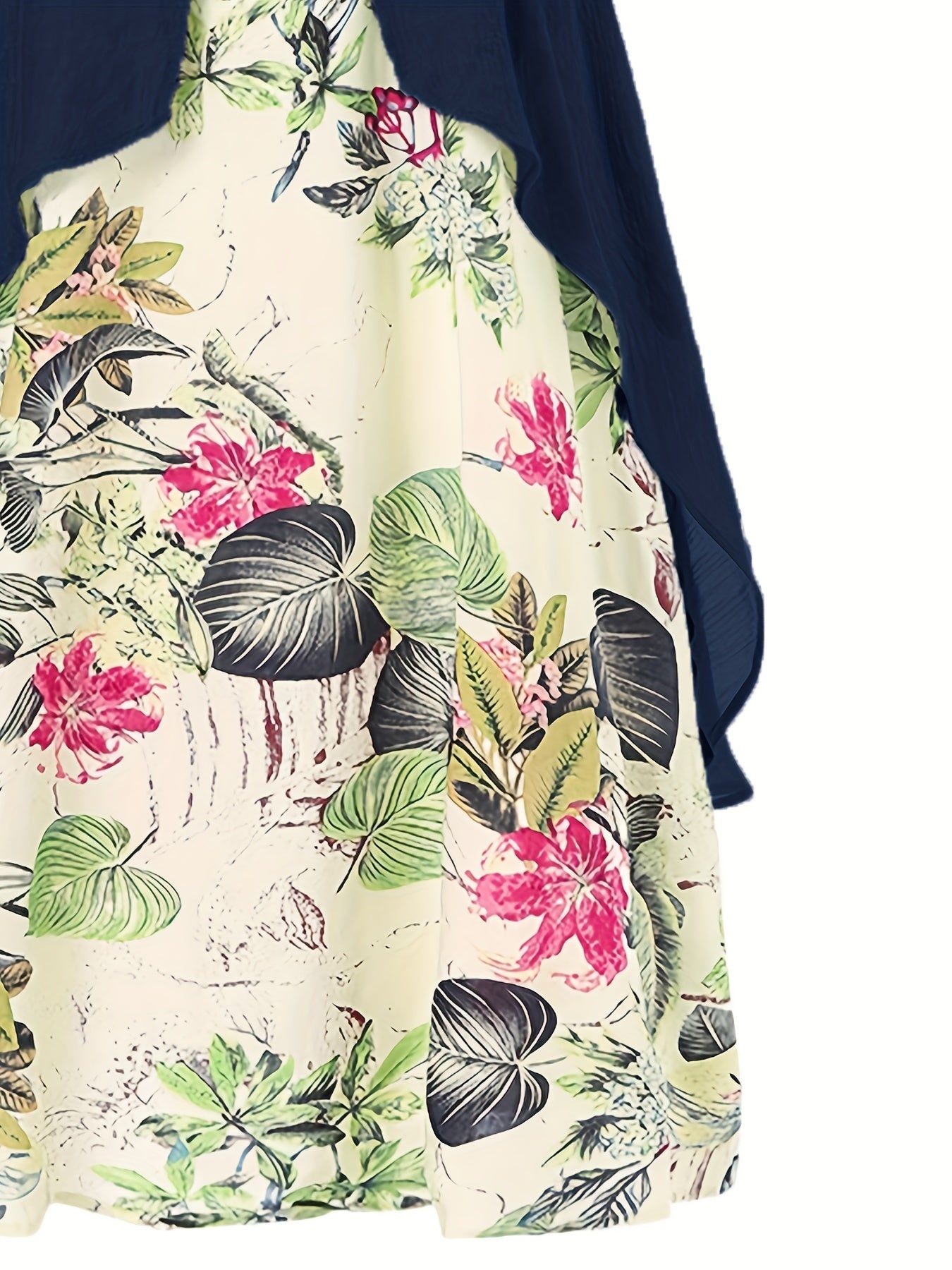 Asymmetrical Floral Print Dress Short Sleeve Crew Neck Casual Dress