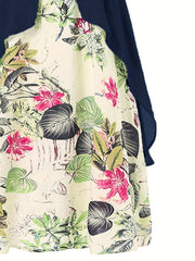 Asymmetrical Floral Print Dress Short Sleeve Crew Neck Casual Dress