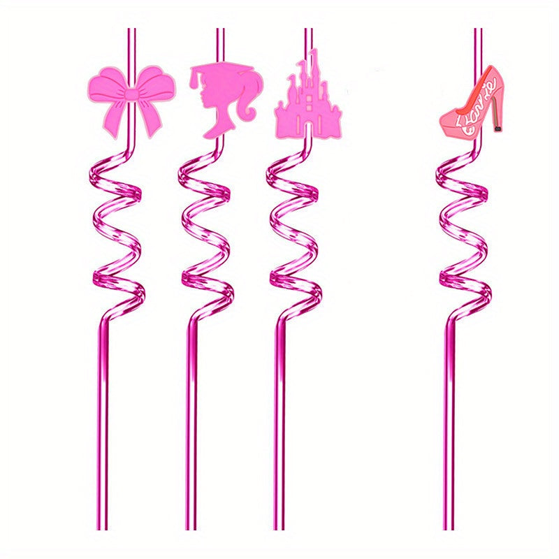 4pcs Pink Crazy Drinking Straws for Princess Party