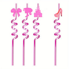 4pcs Pink Crazy Drinking Straws for Princess Party