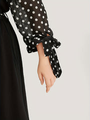 Plus Size Colorblock Dot Print Knot Sleeve Dress With Belt