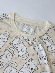 Cat Pattern Sleep Dress Casual & Comfy Short Sleeve Loose Women's Sleepwear