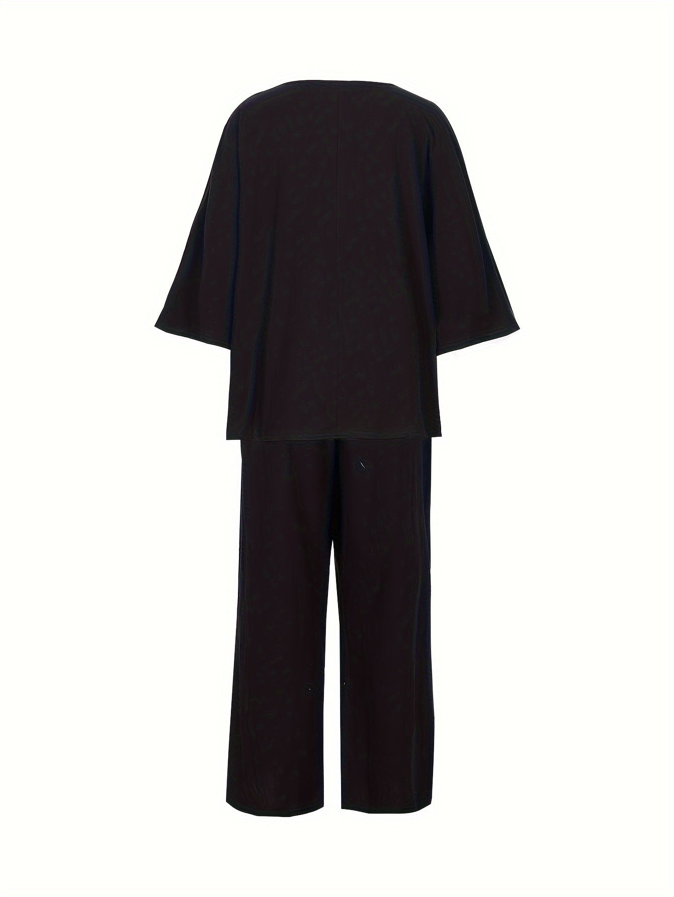  Solid Loose Fit Tee & Split Pants Outfit Set