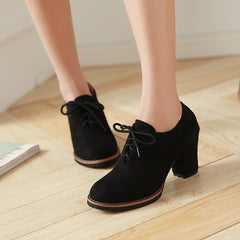 Women's Platform Chunky High Heels Micro Suede Lace Up Short Boots