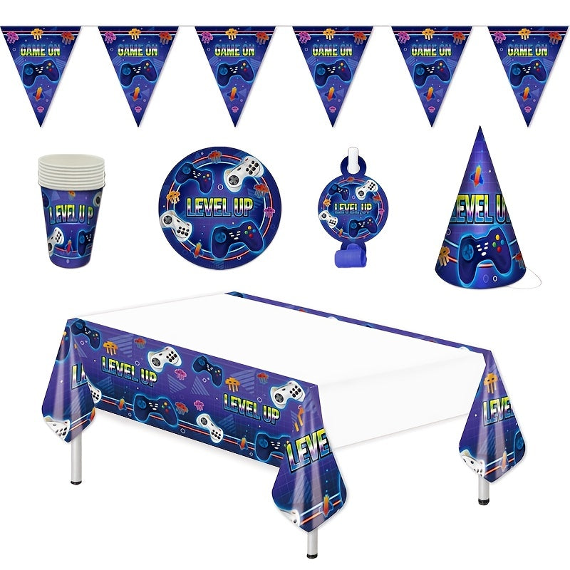 Video Game Party Decoration Set Plate Banner Tablecover Blowout Hat Supplies