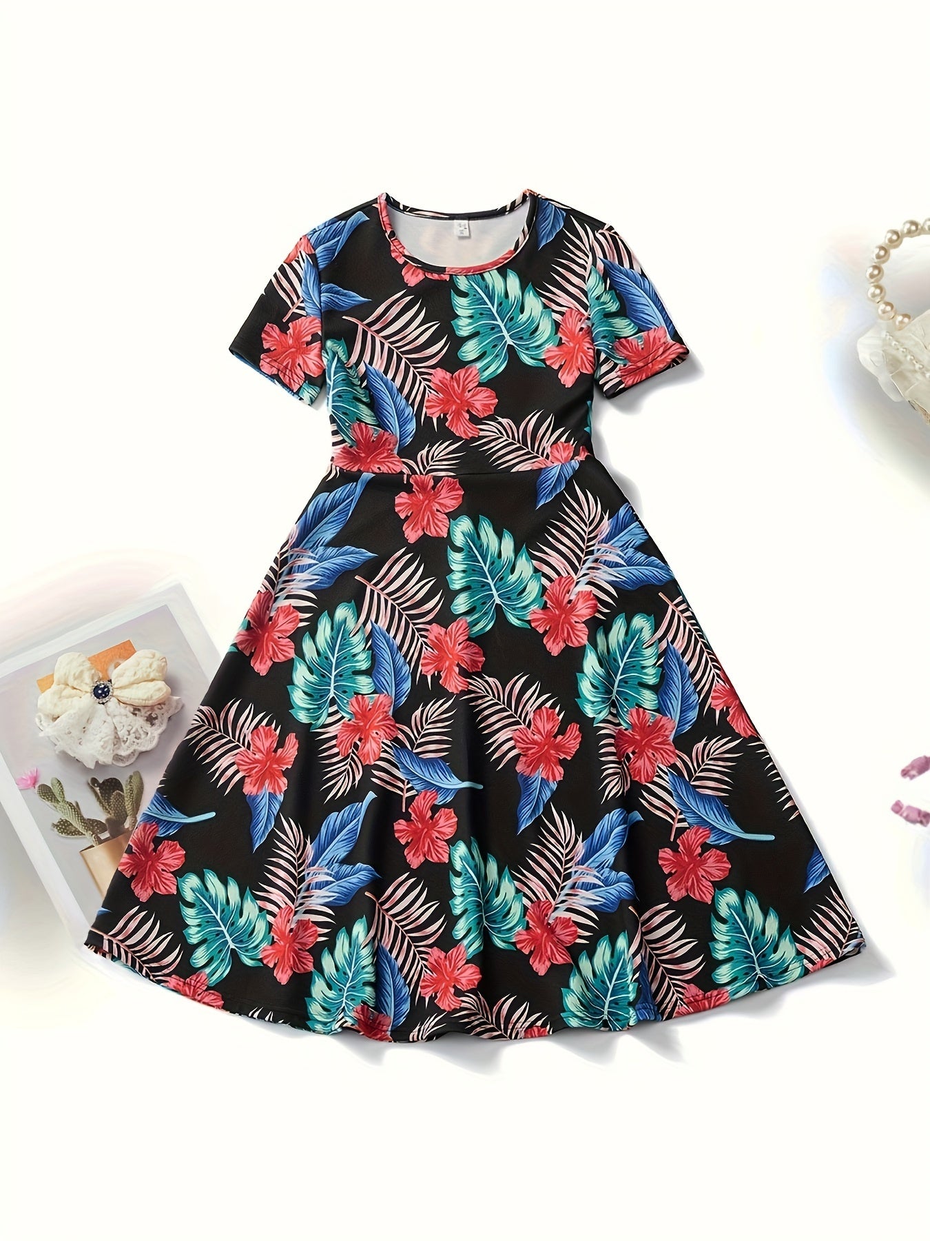 Girls' Pink Floral Princess Dress For Party