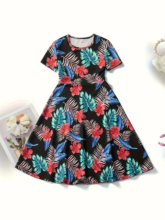 Girls' Pink Floral Princess Dress For Party