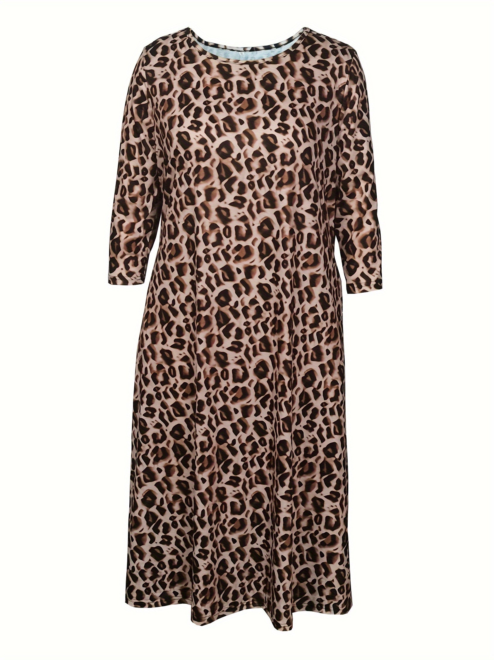  Leopard Print Short Sleeve Dress With Pockets