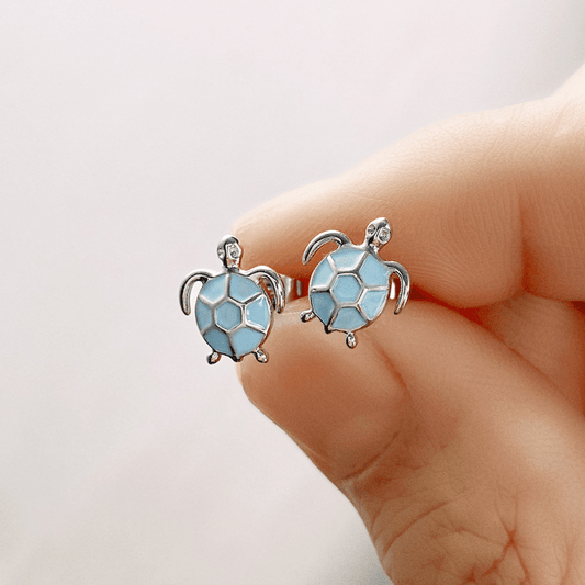 Sterling Silver Opal Turtle Stud Earrings Ocean Jewelry