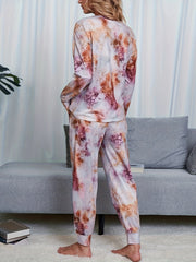 Tie Dye Print Lounge Set Long Sleeve Top & Pants Women's Loungewear