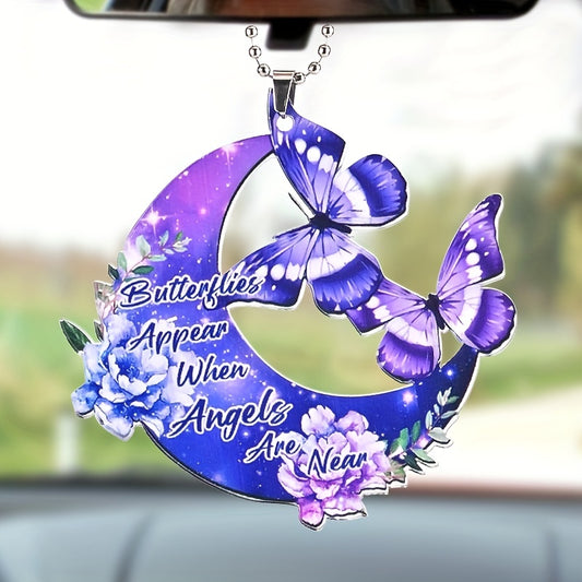 Purple Butterfly Moon Pendant Car Rearview Mirror Key Chain Bag Gift
