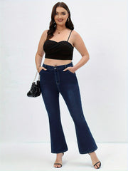  Solid Button Fly High Rise Flared Leg Jeans