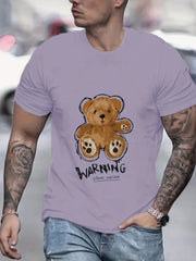 Teddy Bear Print Men's Graphic Crew Neck Tshirt for Summer Vacation