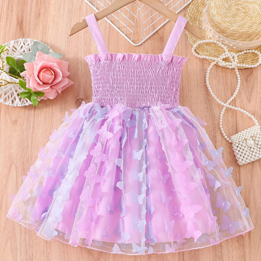 Toddler Girls Butterfly Applique Frill Trim Cami Dress