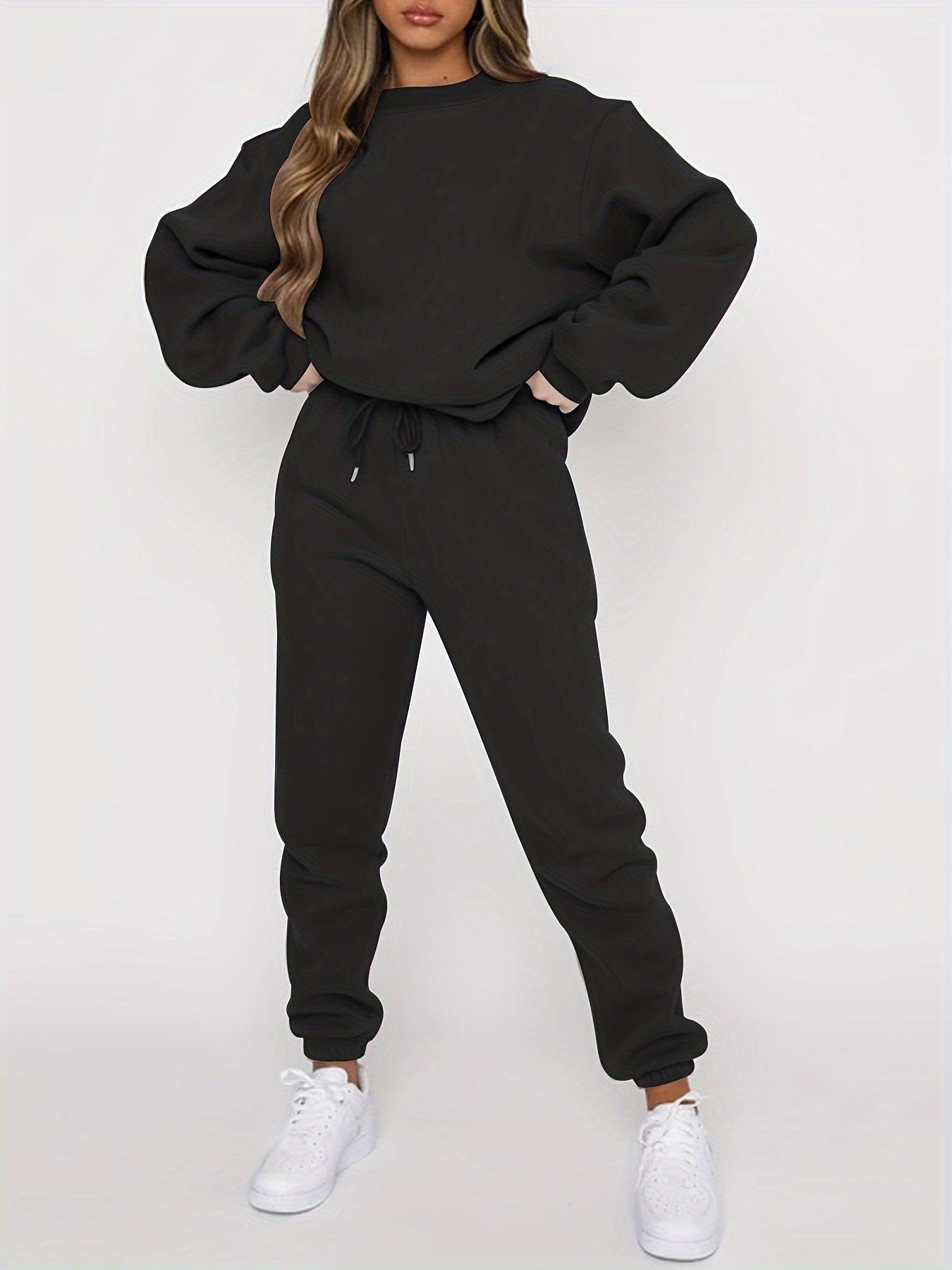 Casual Two Piece Set Crew Neck Long Sleeve Tops & Jogger Pants