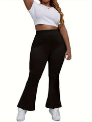  Pants Women's Plus Solid High Waist Flared Leg Medium Stretch Trousers